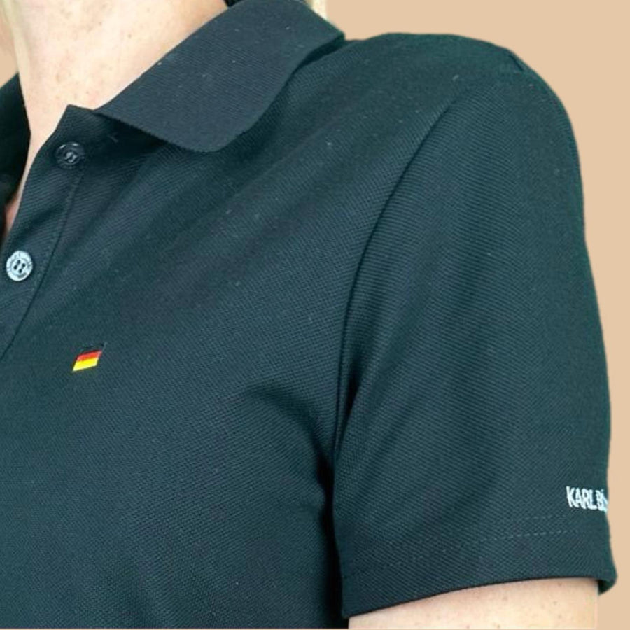 Damen Polohemd schwarz figurbetont Deutschlandflagge