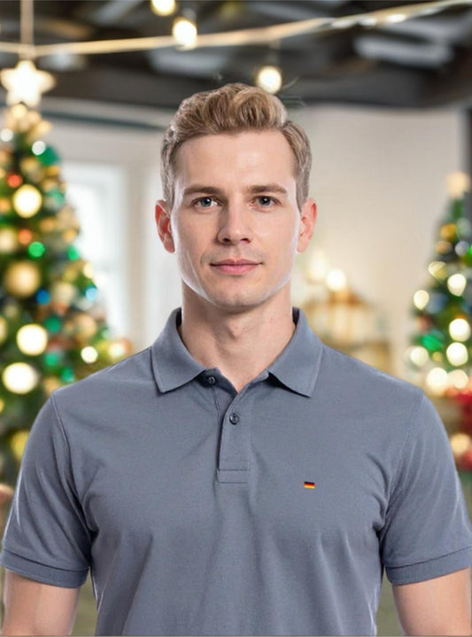 Herren Polohemd anthrazit figurbetont Deutschlandflagge