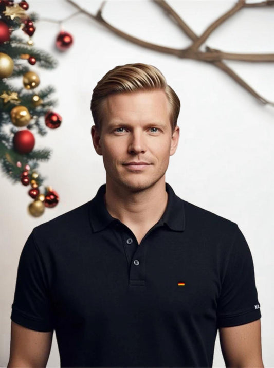 Herren Polohemd schwarz figurbetont Deutschlandflagge