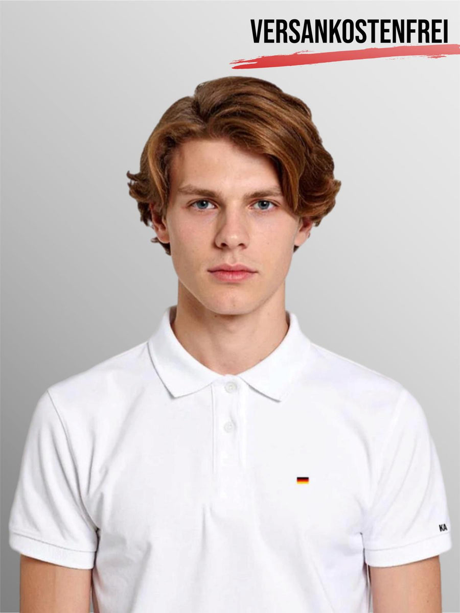 Herren Polohemd weiß figurbetont Deutschlandflagge