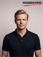 Herren Polohemd schwarz figurbetont Deutschlandflagge