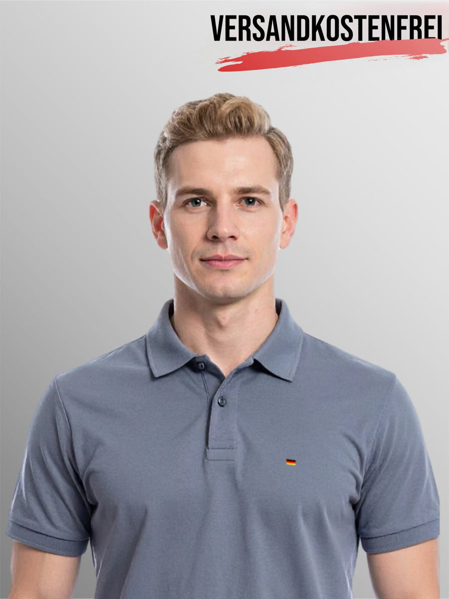 Herren Polohemd anthrazit figurbetont Deutschlandflagge
