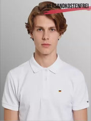 Herren Polohemd weiß figurbetont Deutschlandflagge
